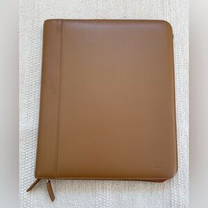 Levenger Leather Portfolio Organizer  Pen Loop Window Card Pockets Double Zip